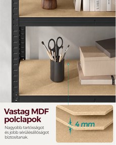 Nagy teherbírású fém tárolópolc, 5 szintes salgó polc 200 x 120 x 60 cm, fekete