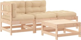 vidaXL 4 részes tömör fa kerti ülőgarnitúra párnákkal