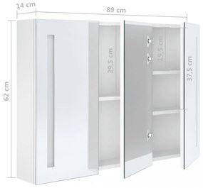 fényes fehér fürdőszobaszekrény LED világítással 89x14x62 cm