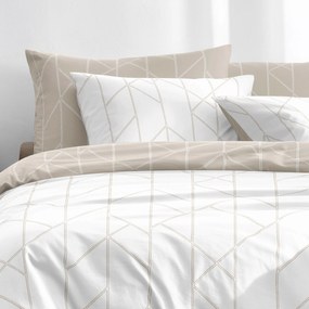 Goldea pamut ágyneműhuzat - geometriai vonalak fehér és latte 200 x 200 és 2db 70 x 90 cm
