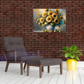 Üveg kép – Napraforgós váza (70x50 cm)
