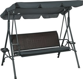 Outsunny 3-Fős Kerti Hintapad Állítható Napernyővel 2 Kupa Tartóval 2 Tálcával és Acél Váz, 320 kg Teherbírás, Teraszra és Pavilonba, 204x112x150 cm,