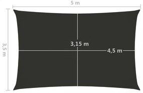 antracitszürke téglalap alakú oxford-szövet napvitorla 3,5x5 m