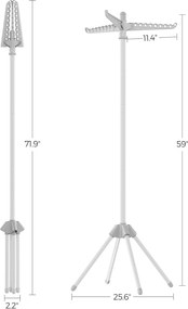 Ruhaszárító állvány, 3 forgatható karral vállfák számára 150 cm magas, szürke és fehér színben