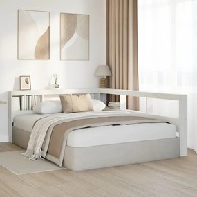 Könyvespolc fejtámla L-alakú fehér 140 cm tömör fa fenyőfa