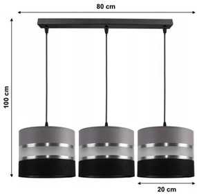 Csillár zsinóron CORAL 3xE27/60W/230V szürke és fekete