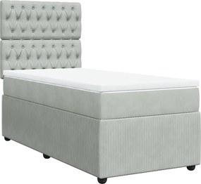 vidaXL világosszürke bársony rugós ágy matraccal 90 x 200 cm