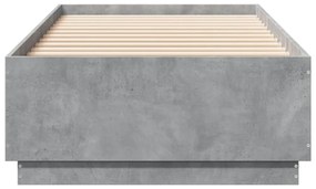 betonszürke szerelt fa ágykeret LED-del 90 x 200 cm