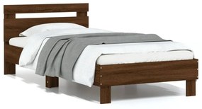 barna tölgy színű fejtámlás ágykeret matrac nélkül 75 x 190 cm