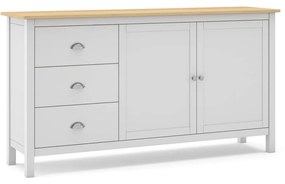 Fehér-natúr színű borovi fenyő alacsony komód 150x80,5 cm Misti – Marckeric