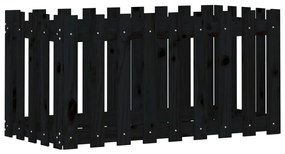 fekete tömör fenyőfa kerti magaságyás kerítéssel 100x50x50 cm