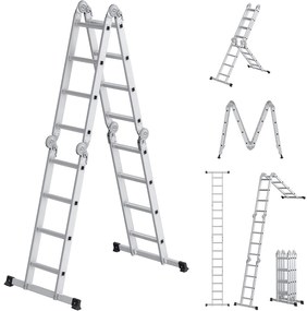6 az 1-ben létra, összecsukható létra, 430 cm hosszú, ezüst