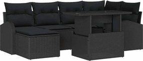 vidaXL Kerti Kanapé Szett tárolóval 7 pcs Fekete Poli rattan