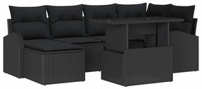 vidaXL Kerti Kanapé Szett tárolóval 7 pcs Fekete Poli rattan