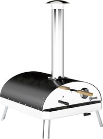 Outsunny Mini Hordozható Kültéri Pizza Sütő Fatüzeléses Sütő Refrakter Kővel Ø33 cm Fa Fogantyúkkal, Hőmérővel és Forgó Tálcával Kert, Terasz, Kemping