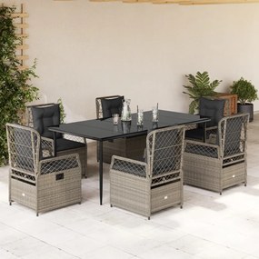 7 részes világosszürke polyrattan kerti étkezőszett párnával
