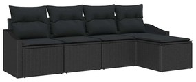 vidaXL Kanapé Szett párnával tárolóval 5 pcs Fekete polirattan