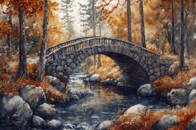 Vászonkép Canvas Tájkép Erdő Ősz Híd Patak 120x80
