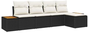 Kerti Kanapé Szett 5 pcs Fekete és krémszínű 184 x 62 x 85 cm