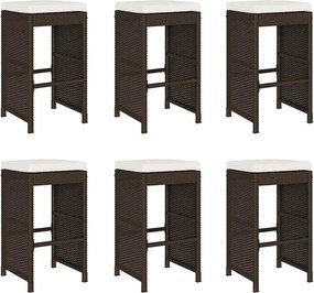 6 db barna polyrattan kerti bárszék párnával