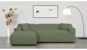 Zöld kordbársony sarokkanapé (bal oldali-heverő résszel) Martin – Ropez