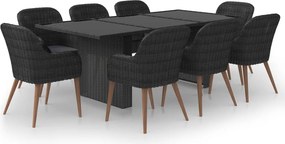 vidaXL 9 részes fekete polyrattan kerti étkezőgarnitúra