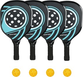 SPORTNOW Pickleball Ütőkészlet 4 Ütővel, 4 Labdával, Ergonomikus Markolatú Táskával, Beltéri és Kültéri Használatra, Kezdők és Hétvégi Játékosok Számá