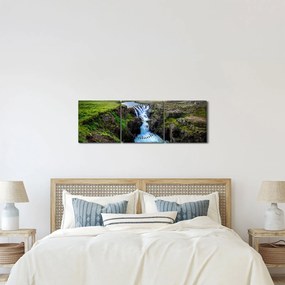 Egy kép a vízesésről a sziklák között (órával) (90x30 cm)