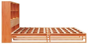 viaszbarna tömör fa könyvespolcos ágy matrac nélkül 200 x 200cm