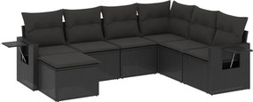 vidaXL 7 részes fekete polyrattan kerti ülőgarnitúra párnával