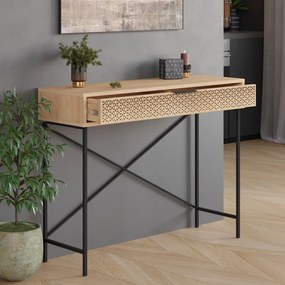 Natúr színű konzolasztal tölgyfa dekorral 35.5x110 cm Ecrin – Marckeric
