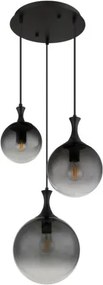 Globo 15885-3H Függeszték fém fekete matt, füstszínű üveg búra, fekete PVC kábel, magassága lerövidíthető, ø: 390mm, M: 1415mm, a búrák méretei: 1 x 15 cm, 20 cm, 25 cm, 3x E27 LED 10W 230V izzók nélkül