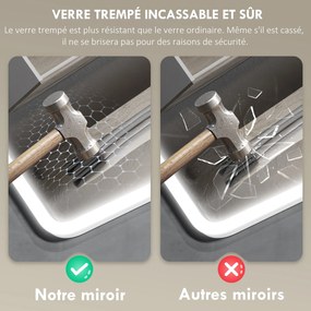 HOMCOM Bluetooth Fürdőszoba Tükör 50 x 70 cm, LED Világítású Fali Fürdőszoba Tükör Érintőkapcsolóval, Állítható 3 Színű Fény, Páramentes, Memória - Ez