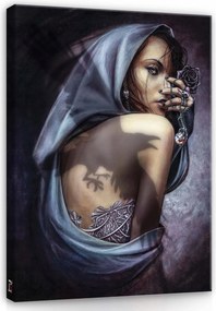 Vászonkép 75x100 Nő titokzatos fekete rózsa árnyék tetoválás misztikus melankólia