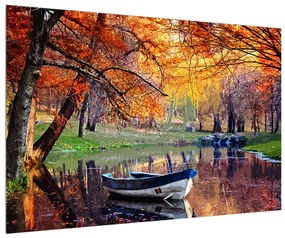 Őszi kép egy csónakkal (90x60 cm)