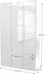 szekrény, 3 - ajtós, fehér extra magasfényű, GWEN 70427