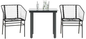 vidaXL 3 részes fekete polyrattan üveg kerti étkezőgarnitúra