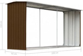 barna horganyzott acél kerti tűzifatároló 330 x 92 x 153 cm