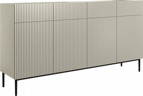 Nicole komód 200 cm, négyajtós, fiókos, bordázott előlap - kasmír / fekete lábak