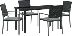 vidaXL Kert étkező szett 5 pcs Fekete és Világosszürke PE Rattan