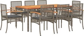 vidaXL 9 részes szürke polyrattan kerti étkezőgarnitúra párnával
