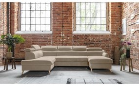 Bézs bársony kinyitható sarokkanapé (bal oldali-"U" alakú) Sweet Harmony – Miuform