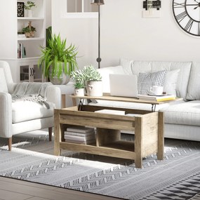 HOMCOM Felnyitható Üvegasztal, Nappali Asztal Polccal és Rejtett Rekesszel, 105 x 50 x 49-62.5 cm | Aosom