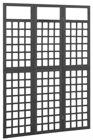 3 paneles fekete tömör fenyő térelválasztó/lugasrács 121x180 cm