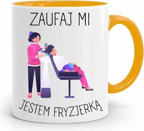 Sárga Fodrász Bögre Bízz Bennem Fodrász Vagyok, fényképes nyomattal