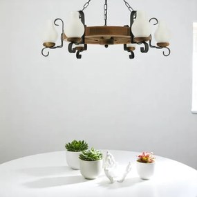 Brilagi - Csillár láncon ROATA 6xE14/40W/230V bükkfa