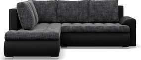 Tokio sarokkanapé, L alakú háttámlával, 2 ágyneműtartóval, fonott + műbőr, baloldali, szürke - fekete