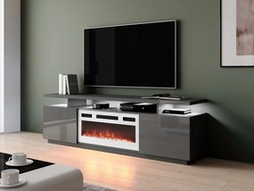 TV szekrény kandallóval Anaceta (fehér + grafit + fényes grafit) (LED világítással). 1106163