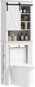 HOMCOM Felső WC-re Szerelhető Szekrény Tolóajtóval és 6 Rekesszel - Rusztikus Fürdőszoba Szekrény 67x25x172 cm Fehér | Aosom