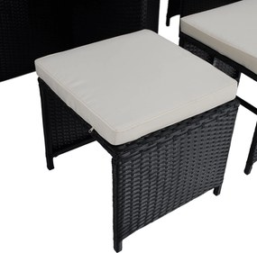 Kerti rattan szett, akácfa, fekete/krémszínű/természetes, MELFORD